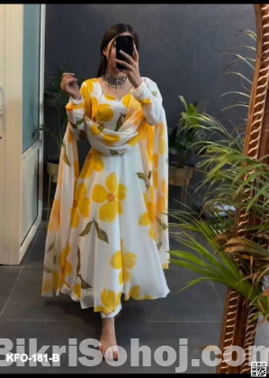 Lilen with screen print readymade anarkali 3 pics